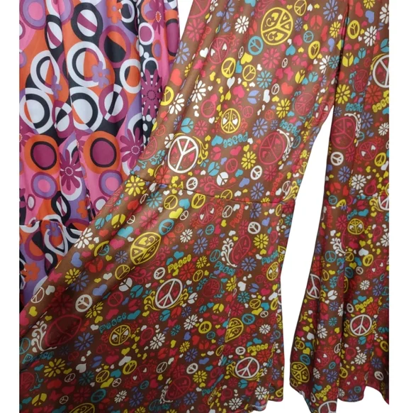 2 Pair Bell Bottom Hippie Pants Women's Floral And Peach Sign Flare Pants - Picture 6 of 11